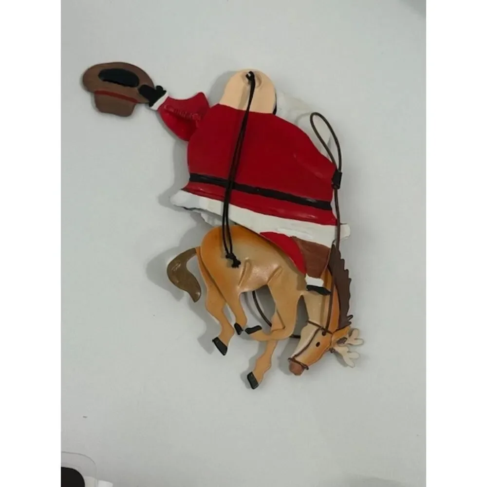 3 Santa Claus Ornaments Hallmark 1991 and 1997 Cowboy Bucking Reindeer